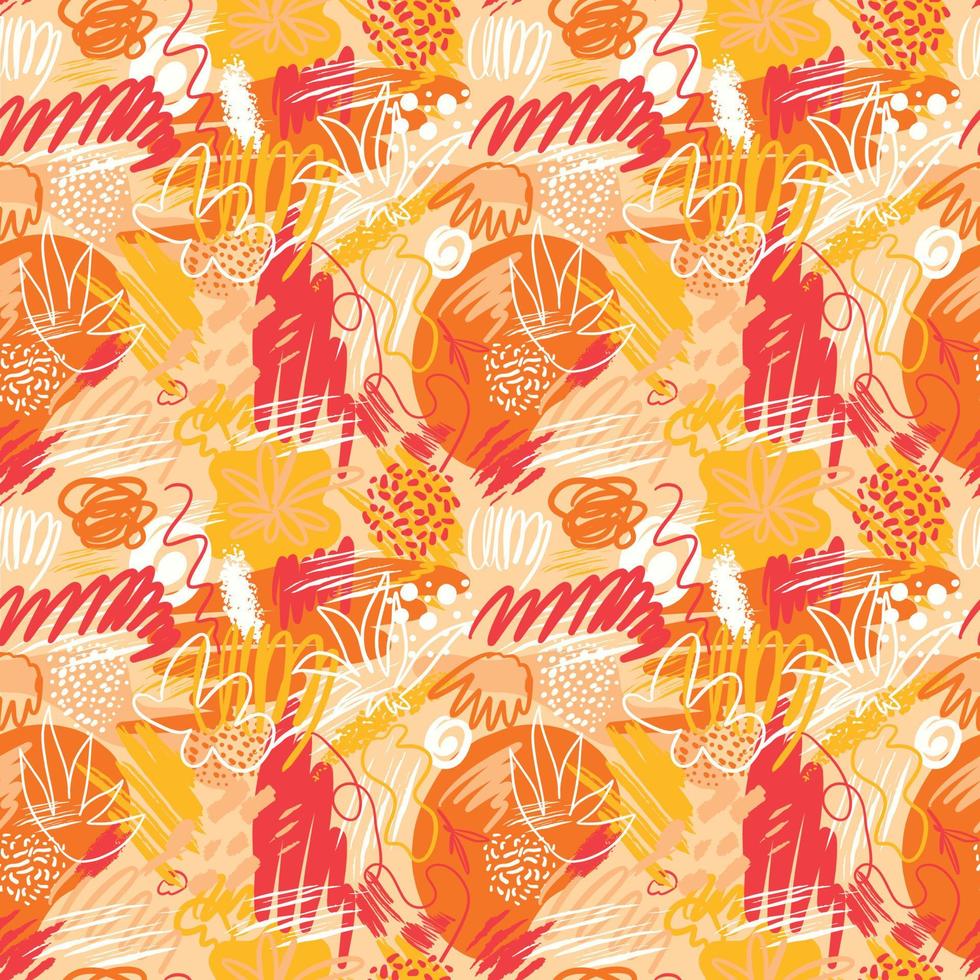 Abstract seamless patterns with hand drawn textures in memphis style, trend print in bright summer colors . Retro fashion background. vector