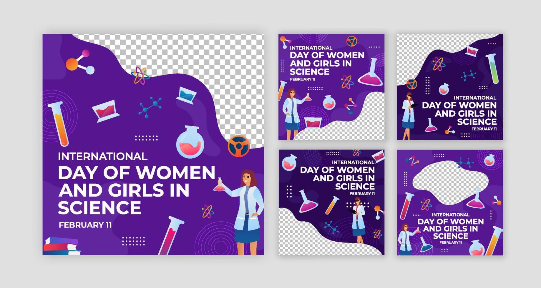 Set of Women Science Social Media Post vector