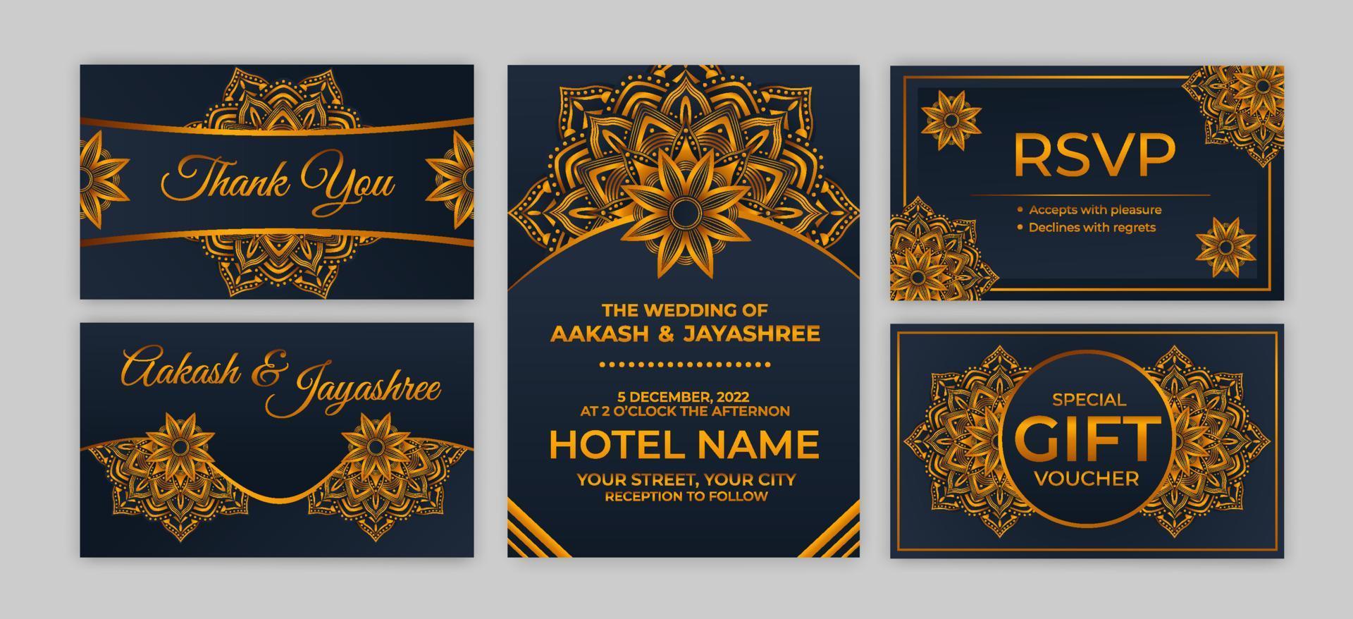 conjunto de plantilla de invitación de boda india vector