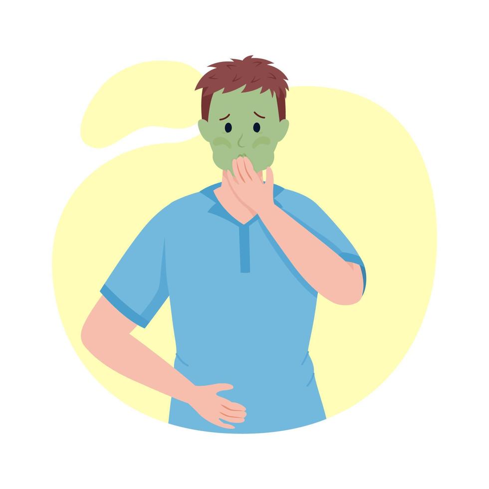 Man about to puke semi flat color vector character. Posing figure. Full body person on white. Post covid syndrome isolated modern cartoon style illustration for graphic design and animation