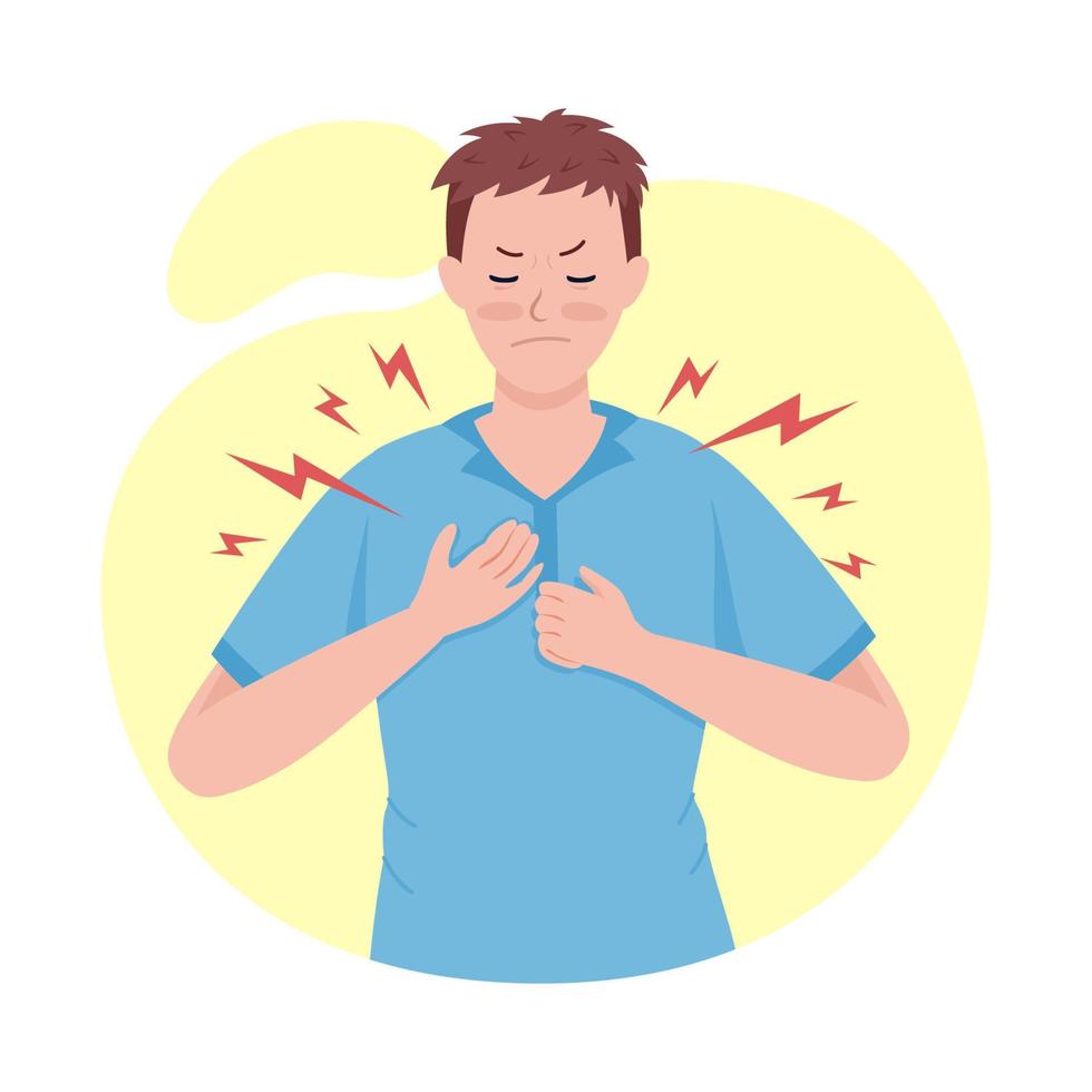 Man with heartache semi flat color vector character. Posing figure. Full body person on white. Post covid syndrome isolated modern cartoon style illustration for graphic design and animation