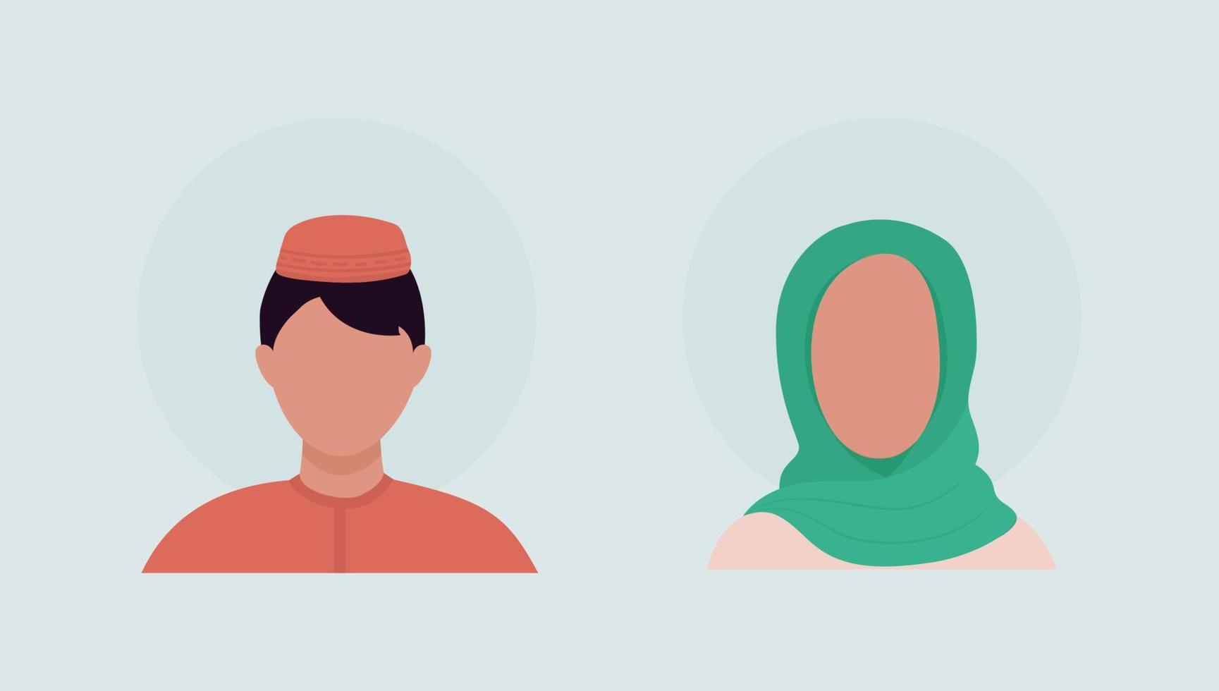 Couple semi flat color vector character avatar set. Man and woman in traditional clothes. Portrait from front view. Isolated modern cartoon style illustration for graphic design and animation pack