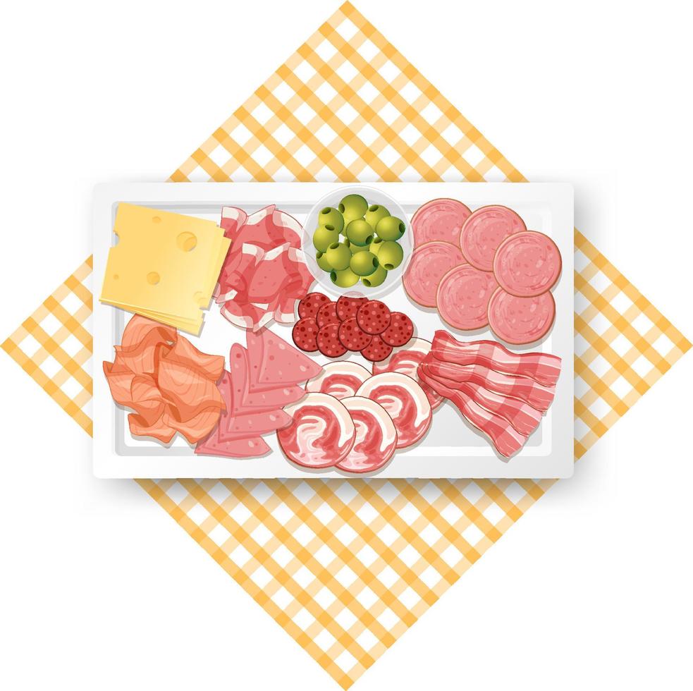 Lunch meat set with different cold meats on platter vector