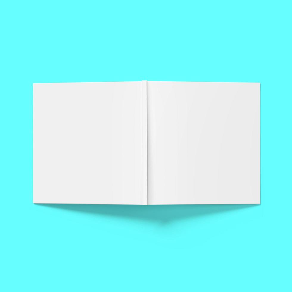 Back to school concept - Top view of blank hard cover book middle open on tosca background desk for mockup photo