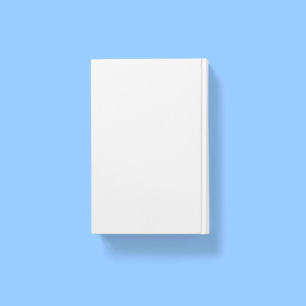 Back to school concept , hard cover blank white back close dust jacket off isolated on blue. photo