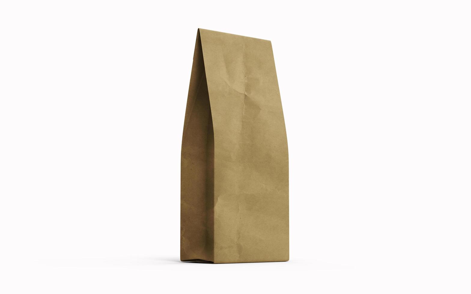Tea or coffee brown paper packaging bag isolated on white background. 3d rendering. photo