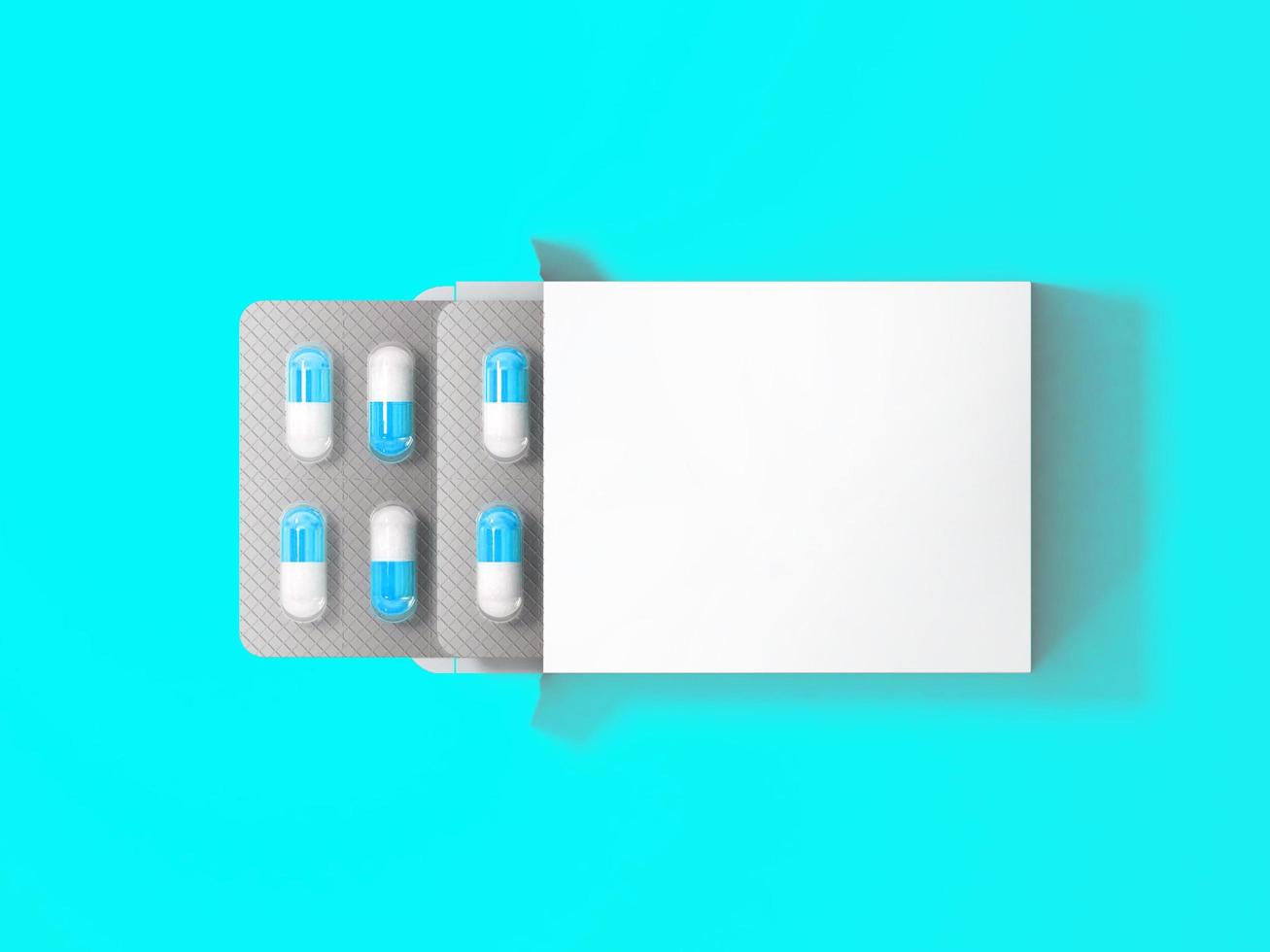 3 rendering Blank White Package Box for Blister of Pills Isolated on colored Background. suitable for your design element. photo