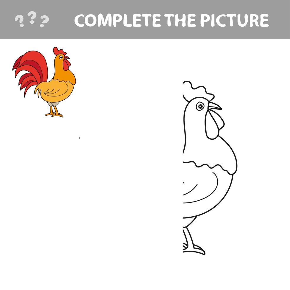 copia la imagen, el sencillo juego educativo para niños en edad preescolar - gallo vector