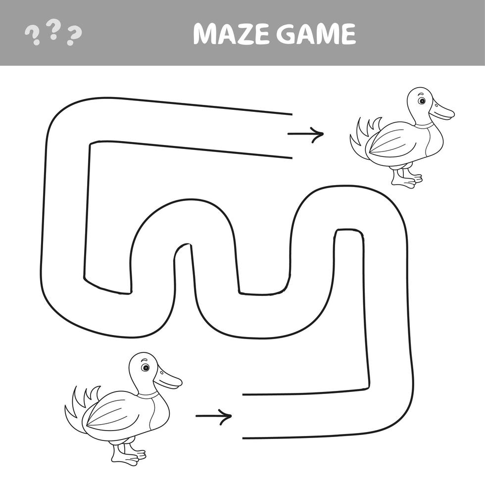 Lost duckling. Help duck to find a path. Labyrinth for kids. Vector illustration