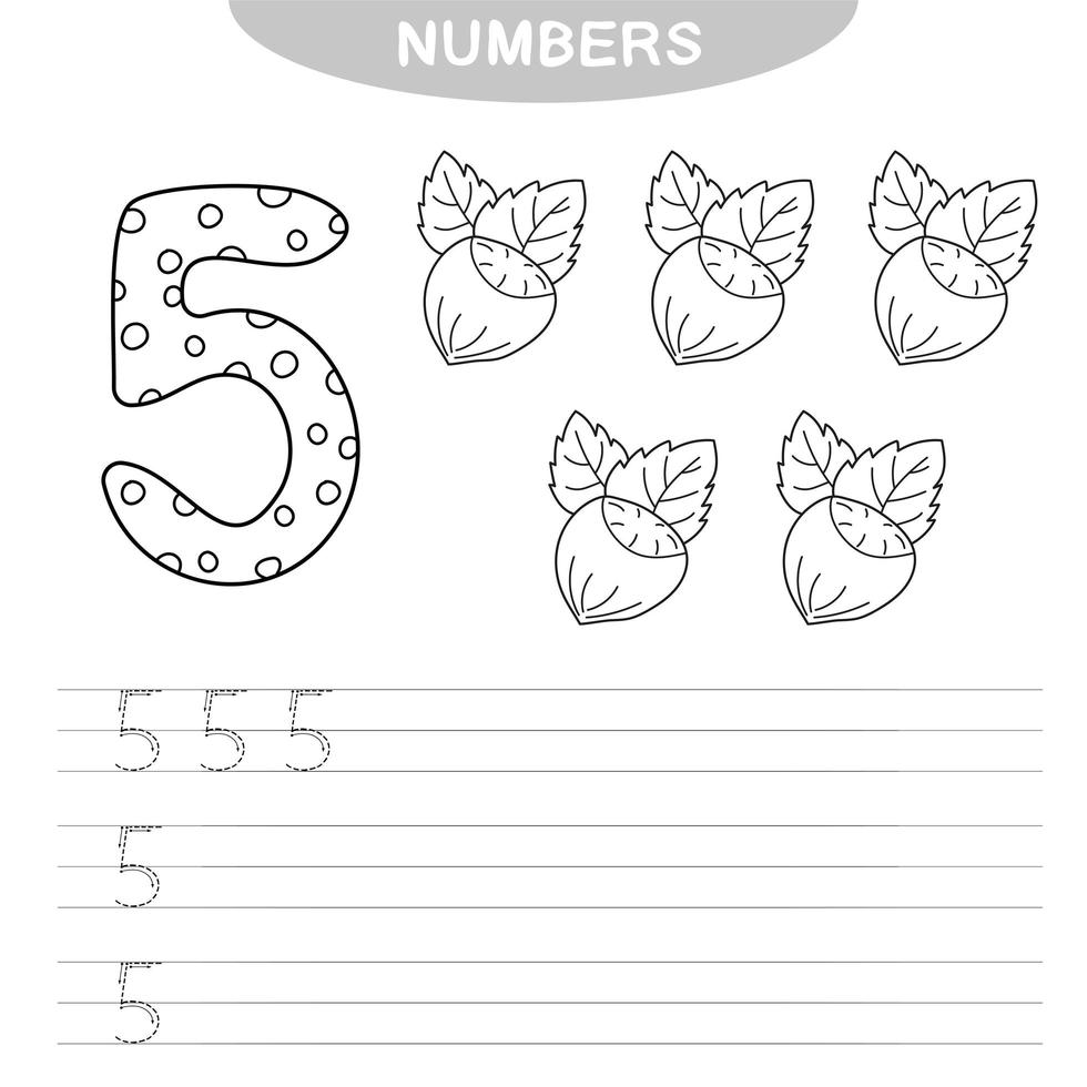 Learning numbers. Coloring book for preschool children. Writing practice vector