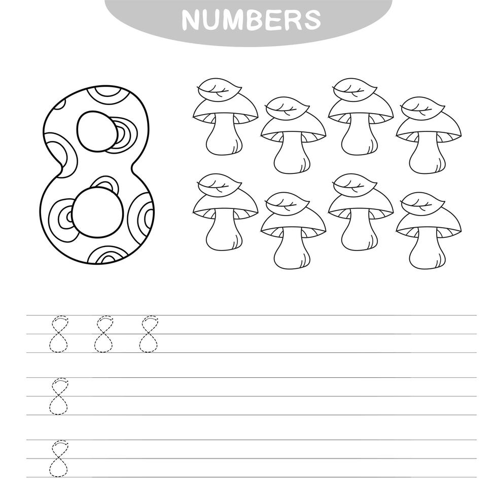 Learning numbers. Coloring book for preschool children. Writing practice vector