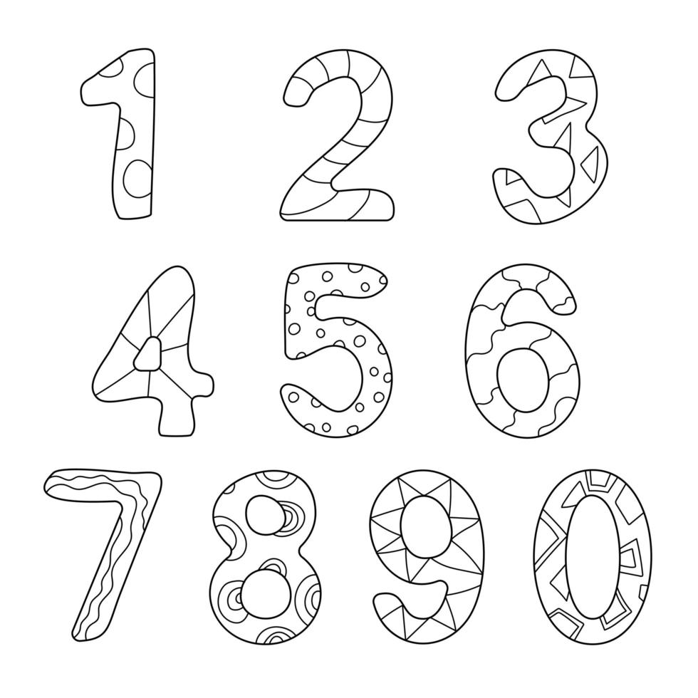 Friendly Outlined Cartoon Numbers Set vector