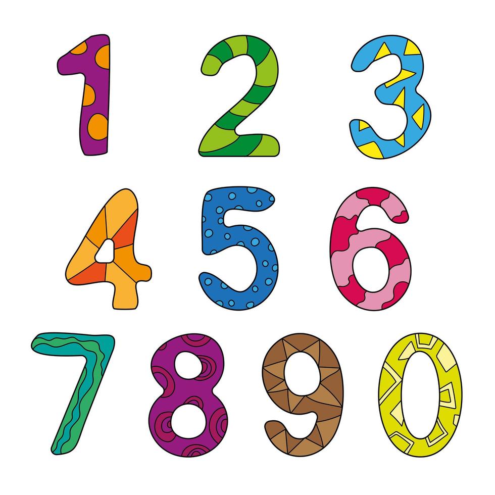 Vector cartoon kids figures. Set of color numbers