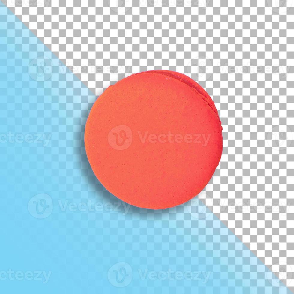 One red French macaron top view isolated on transparent background. photo