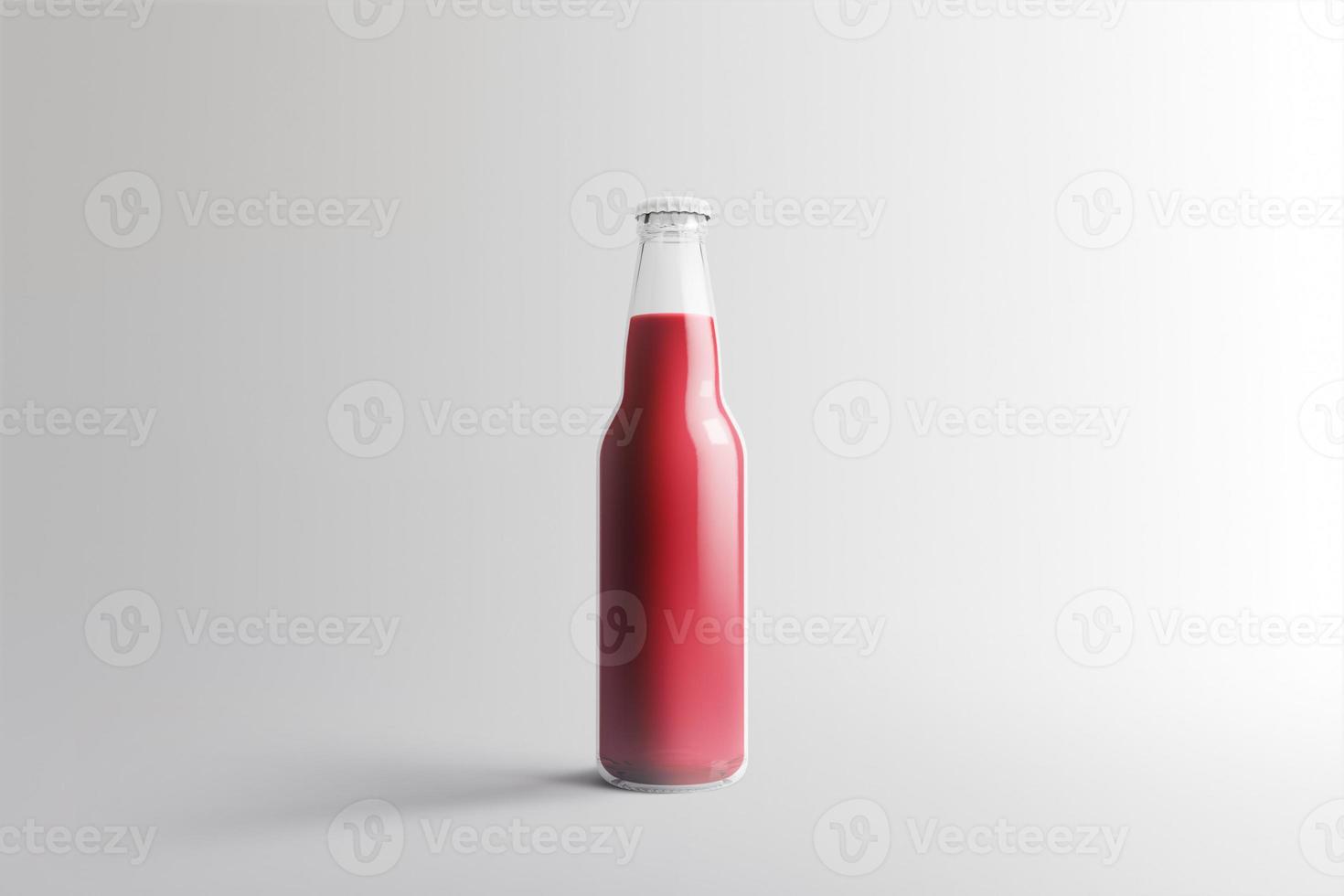 Varias botellas de refresco de frutas, bebida no alcohólica con gotas de agua aisladas sobre fondo blanco. Representación 3D, adecuada para su proyecto de diseño. foto