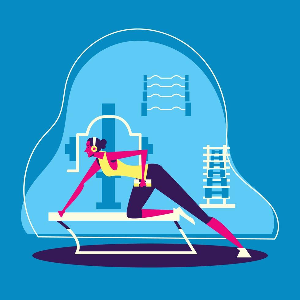 Woman Doing Workout with a Dumbbel in a Gym vector