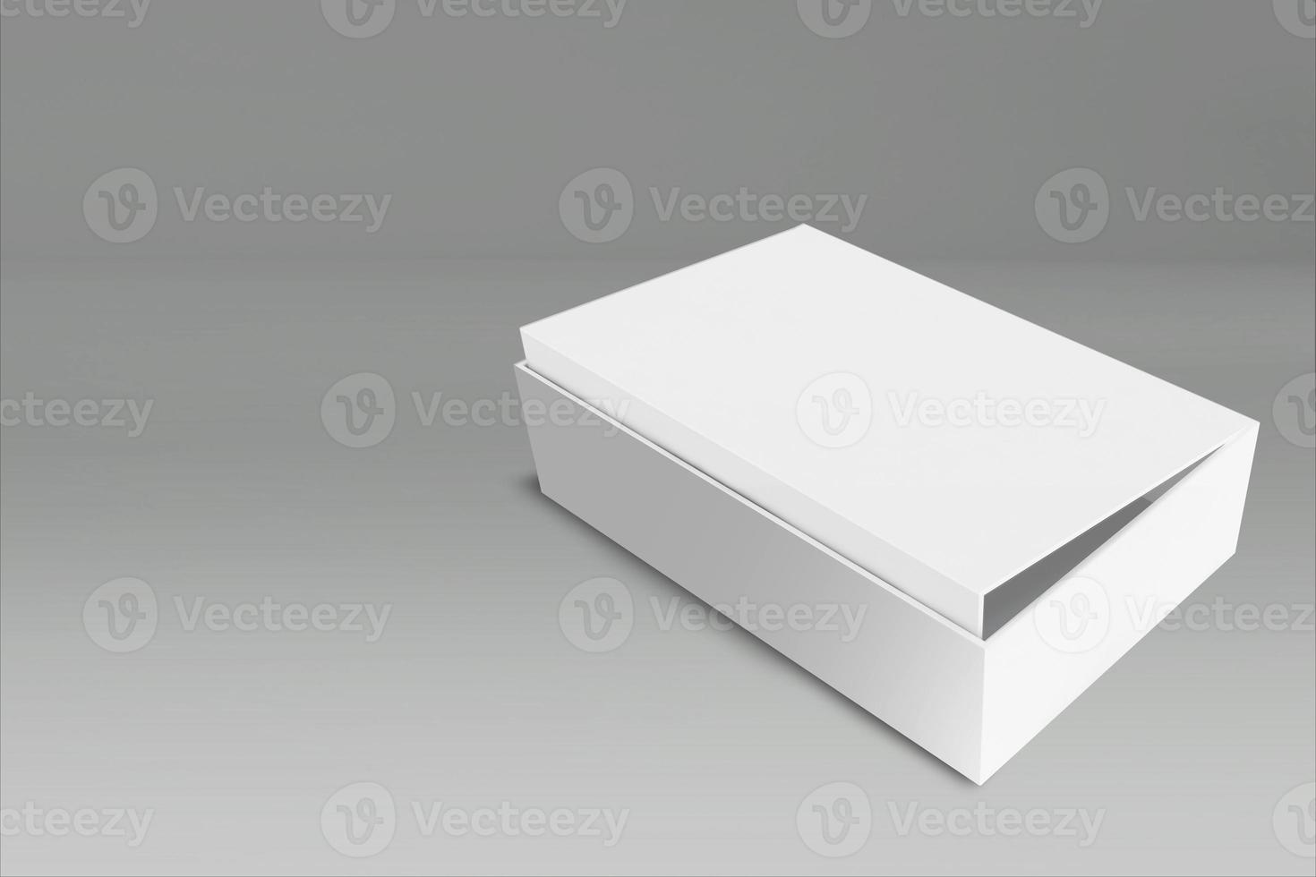 3d rendering of a white rectangle box with a closed lid on gray background. suitable for your project element. photo