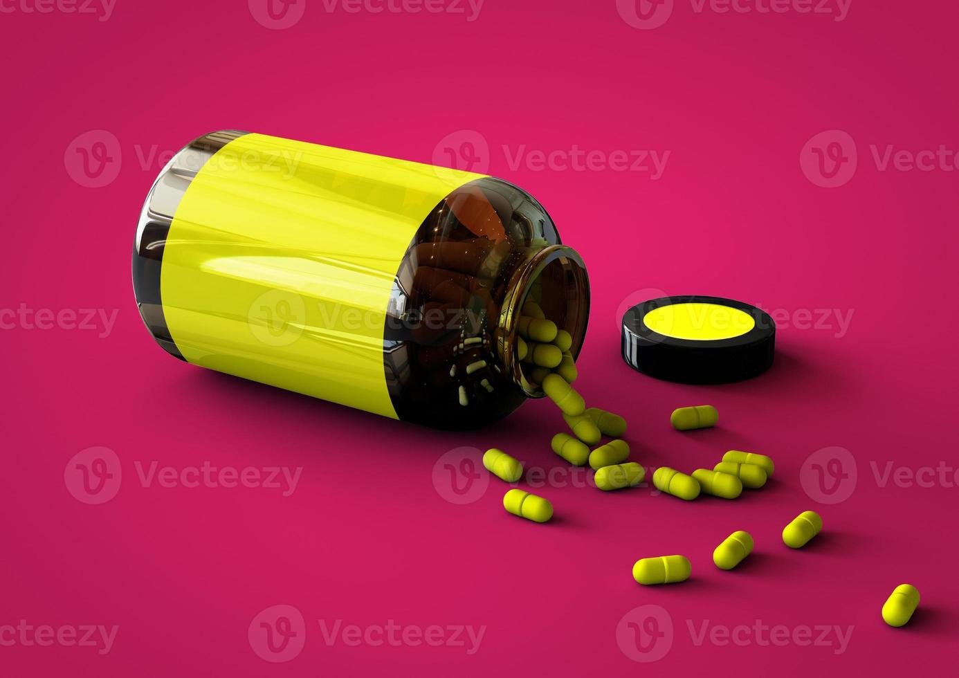 3D vitamins bottle isolated on red background. suitable for your design element. photo