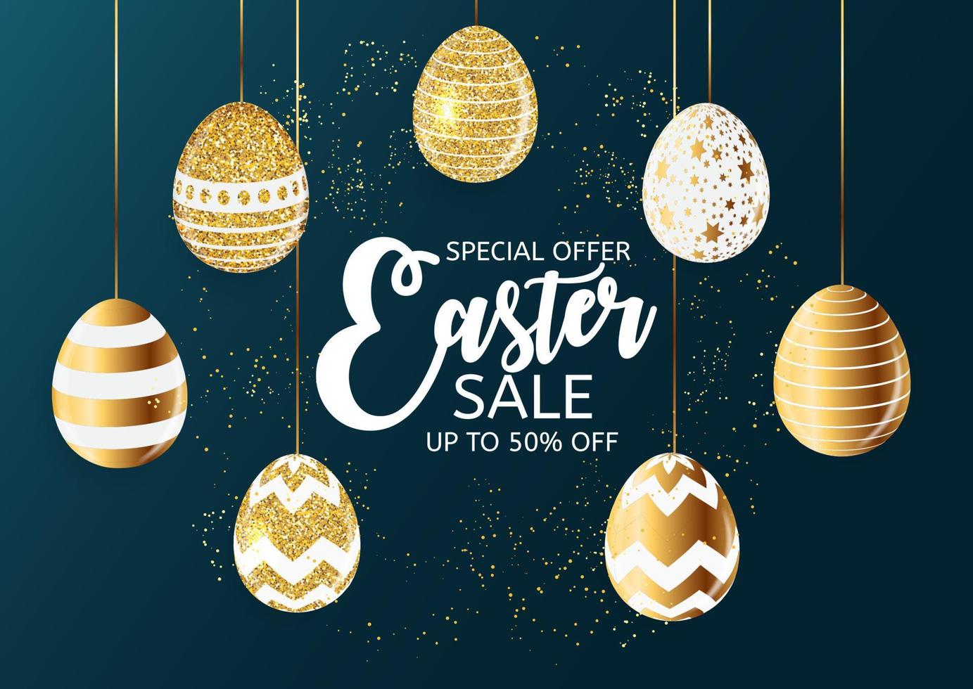 Happy Easter Cute Sale Poster  Background with Eggs. Vector Illustration