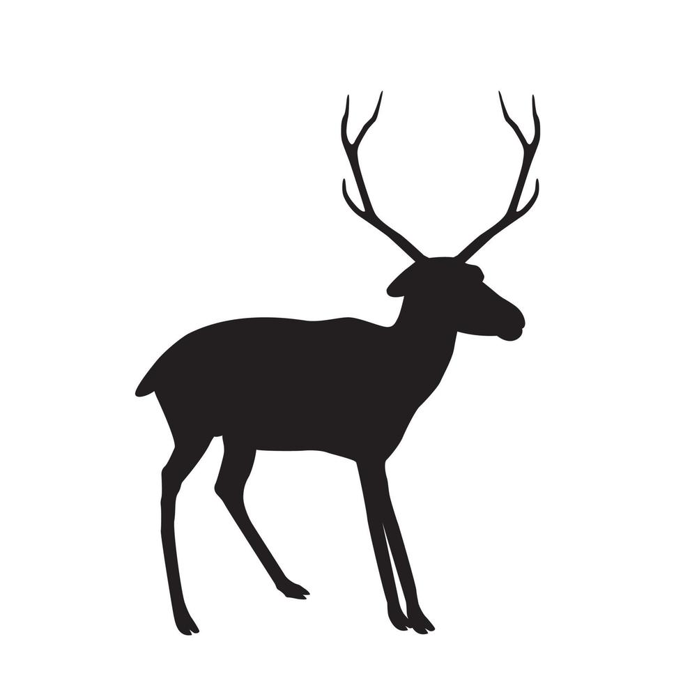 Silhouette of young forest deer on white. vector illustration