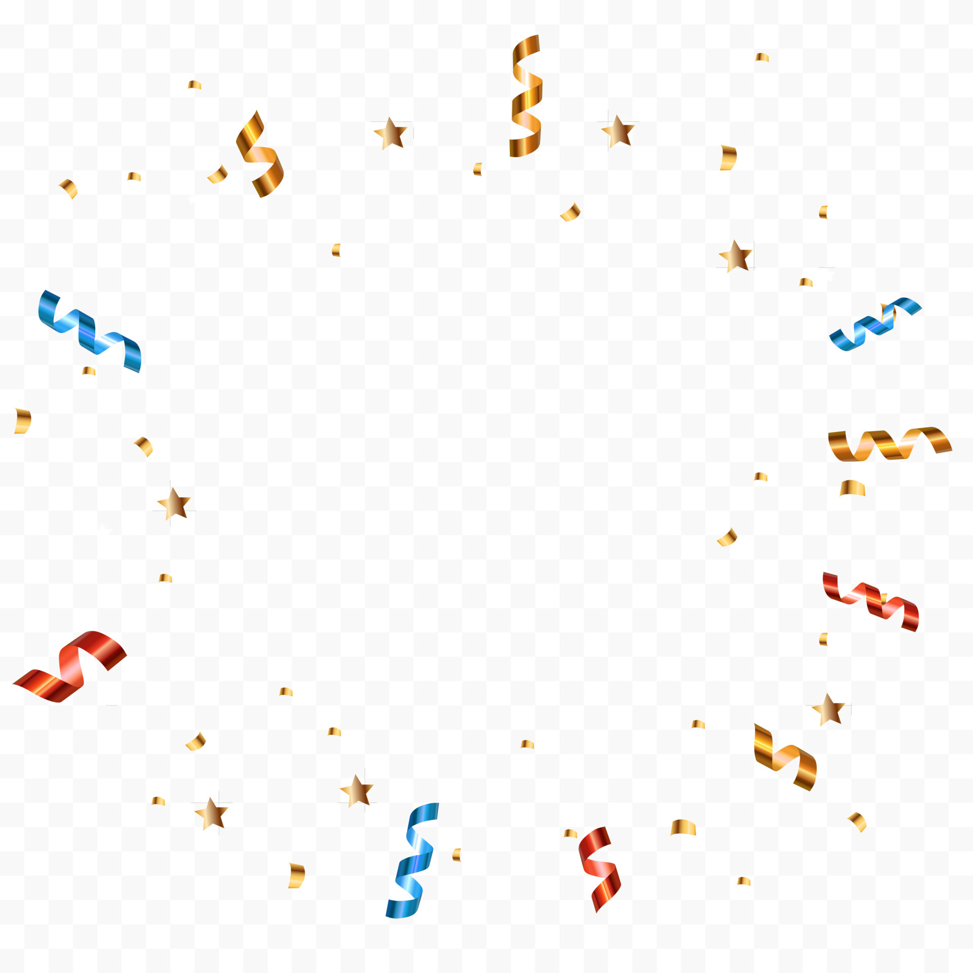 Confetti and ribbon on transparent background. Vector Illustration