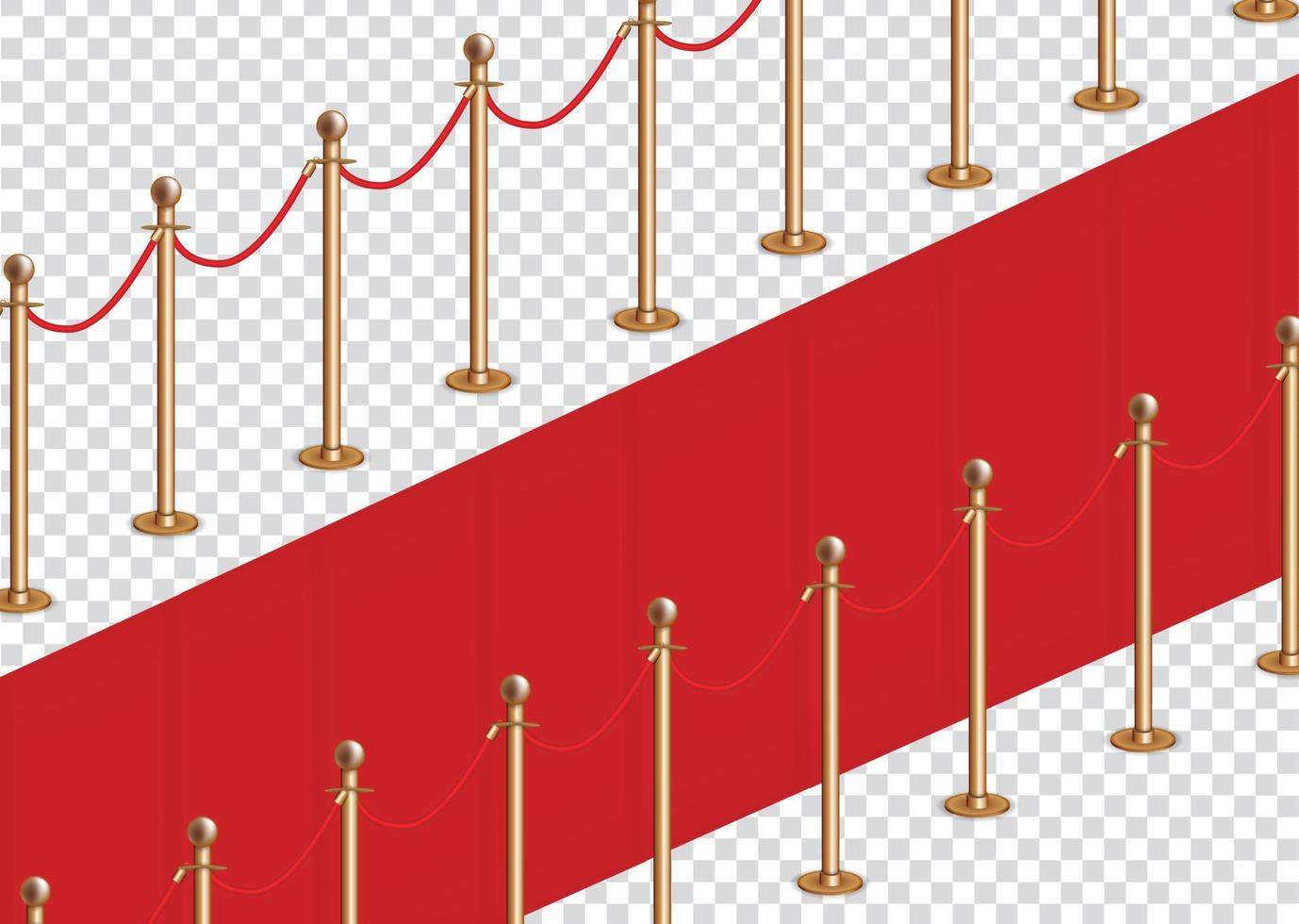 Realistic golden barriers for fencing when entering a party, club, event. Transparent background. Vector Illustration