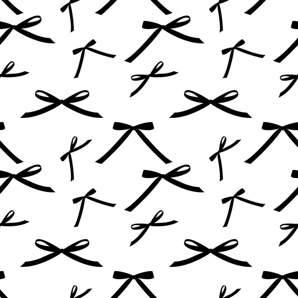 Black Glossy Ribbon Bow. Seamless pattern. Vector Illustration