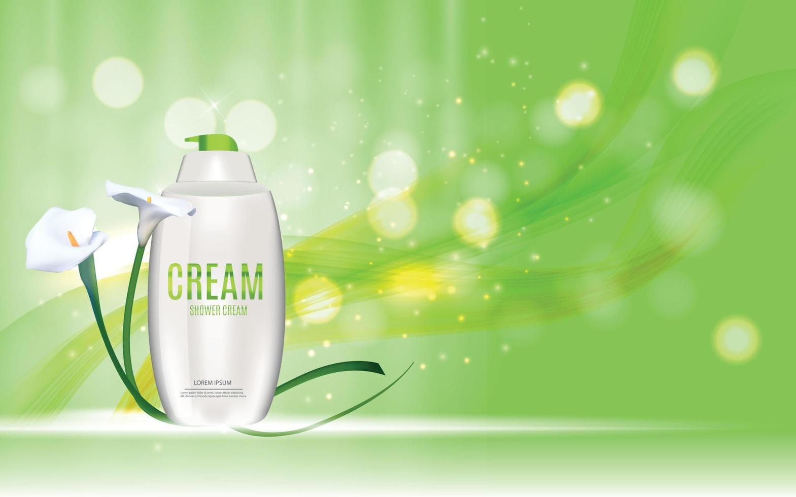 Shower Gel Bottle Template for Ads or Magazine Background. 3D Realistic Vector Iillustration