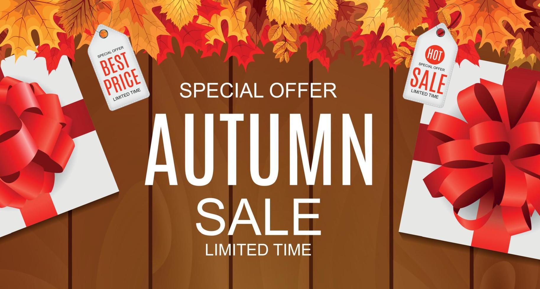 Abstract Vector Illustration Autumn Sale Background with Falling Autumn Leaves