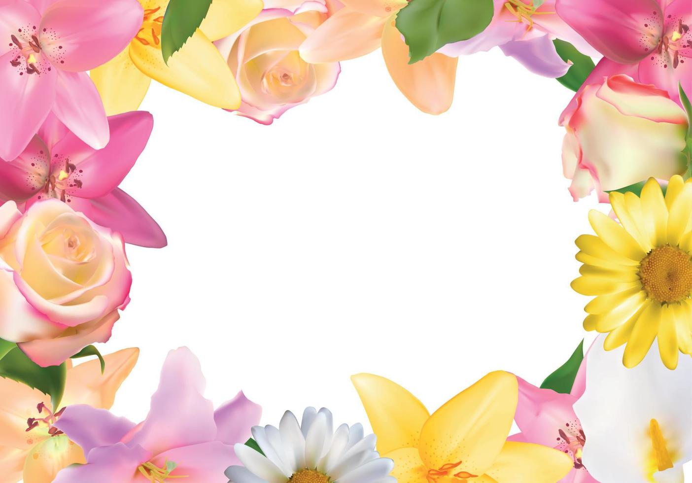marco abstracto con lirio, rosa y otras flores. fondo natural. ilustración vectorial vector