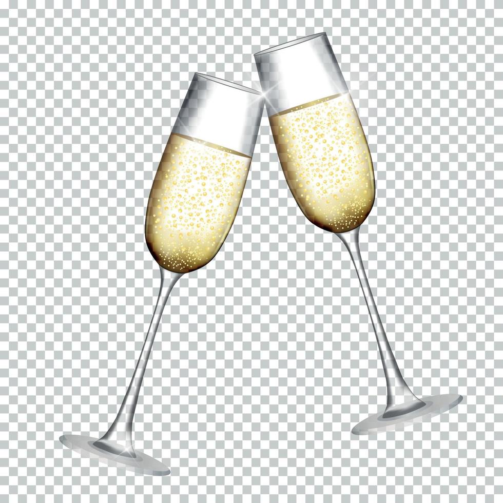 Two Glass of Champagne Isolated on Transparent Background. Vector Illustration