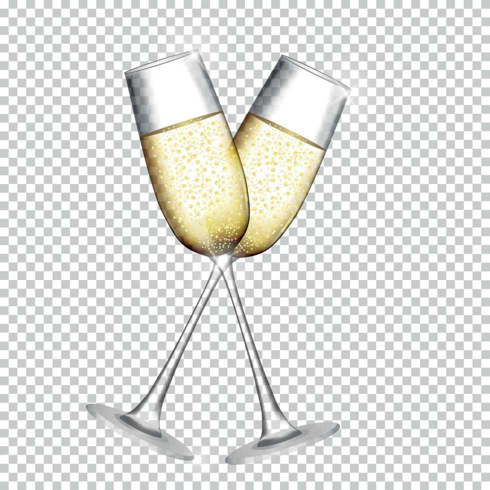 Two Glass of Champagne Isolated on Transparent Background. Vector Illustration