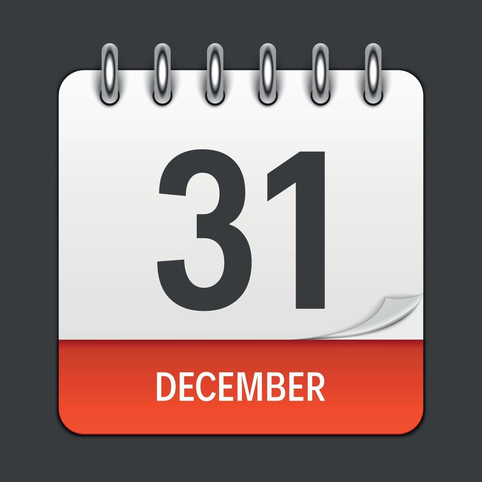 December 31 Calendar Daily Icon. Vector Illustration Emblem. Element of Design for Decoration Office Documents and Applications. Logo of Day, Date, Month and Holiday