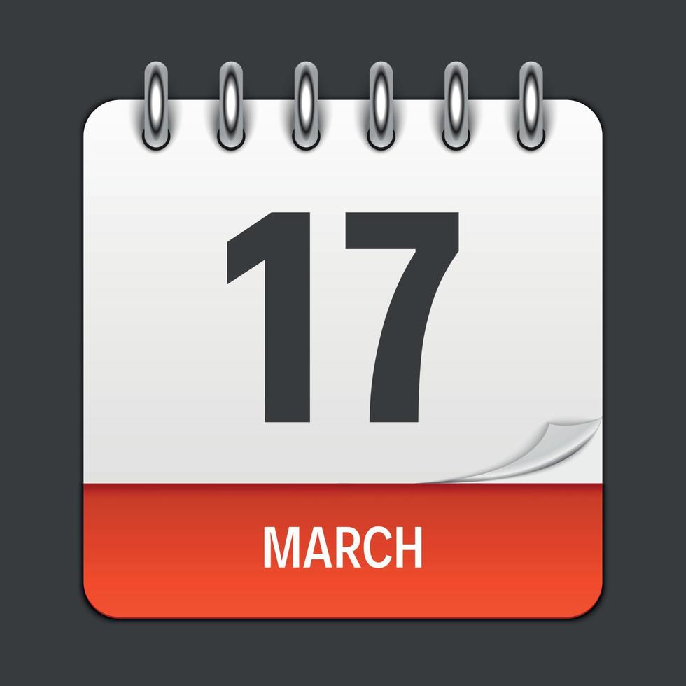 March 17 Calendar Daily Icon. Vector Illustration Emblem. Element of Design for Decoration Office Documents and Applications. Logo of Day, Date, Month and Holiday. St.Patrick 's Day