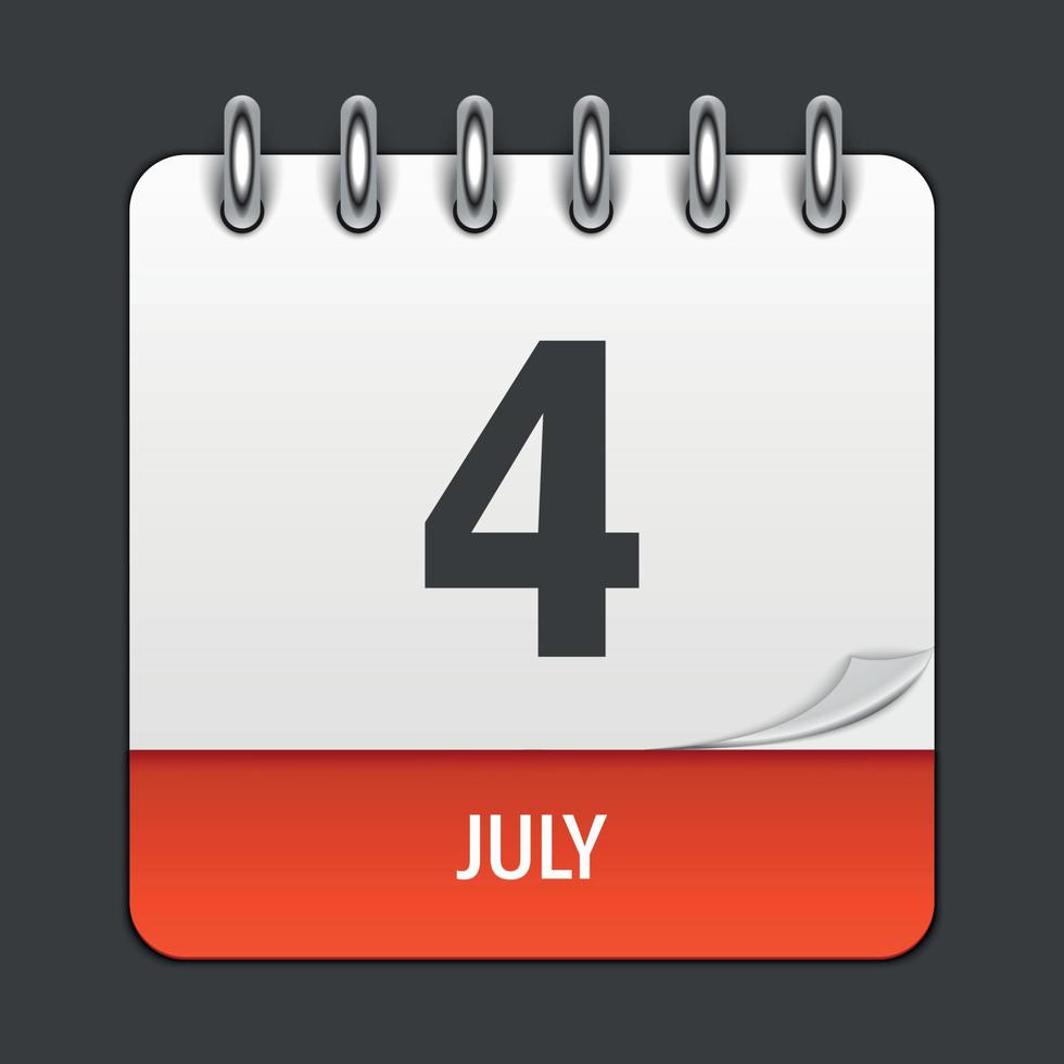 July 4 Calendar Daily Icon. Vector Illustration Emblem. Element of Design for Decoration Office Documents and Applications. Logo of Day, Date, Month and Holiday. Independence Day