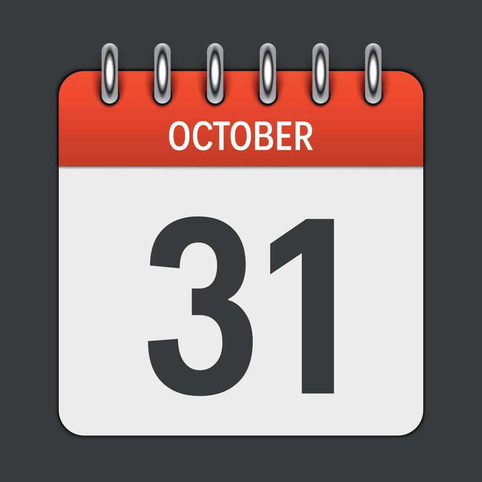 October 31 Calendar Daily Icon. Vector Illustration Emblem. Element of Design for Decoration Office Documents and Applications. Logo of Day, Date, Month and Holiday.