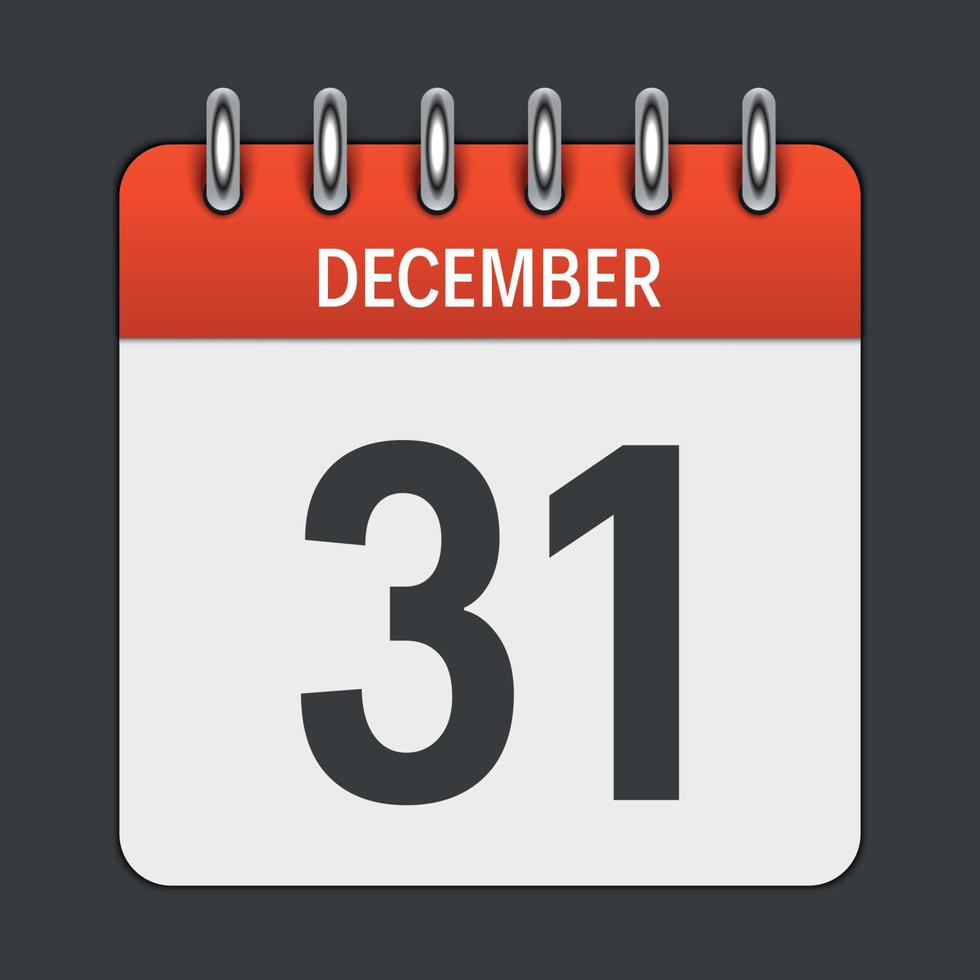 December 31 Calendar Daily Icon. Vector Illustration Emblem. Element of Design for Decoration Office Documents and Applications. Logo of Day, Date, Month and Holiday