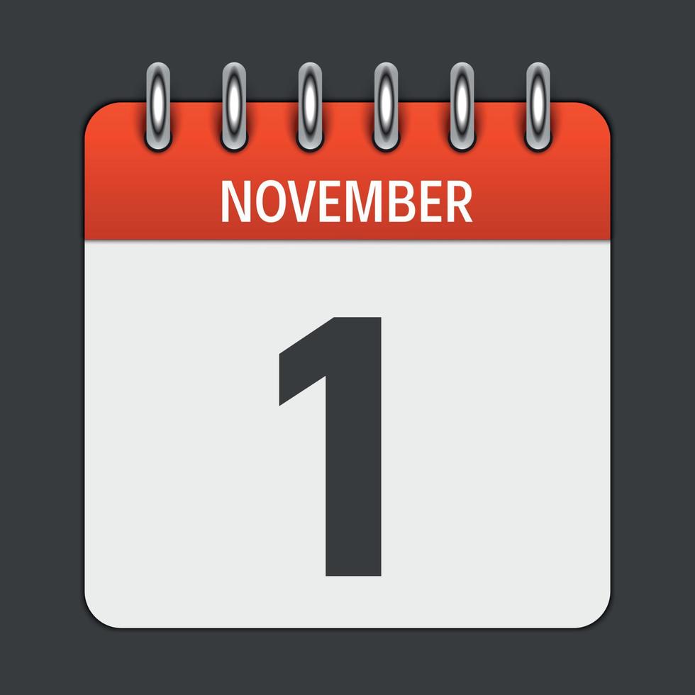 November 1  Calendar Daily Icon. Vector Illustration Emblem. Element of Design for Decoration Office Documents and Applications. Logo of Day, Date, Month and Holiday