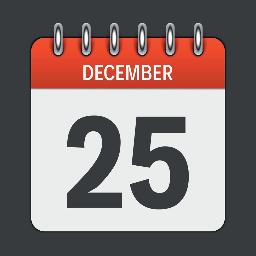 Icono diario del calendario 25 de diciembre. emblema de ilustración vectorial. elemento de diseño para documentos y aplicaciones de oficina de decoración. logo de día, fecha, mes y día festivo. tiempo de Navidad vector