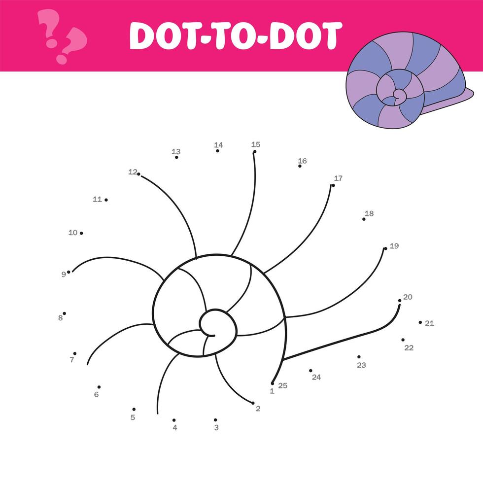 juego educativo para niños. juego de punto a punto para niños. concha de dibujos animados vector