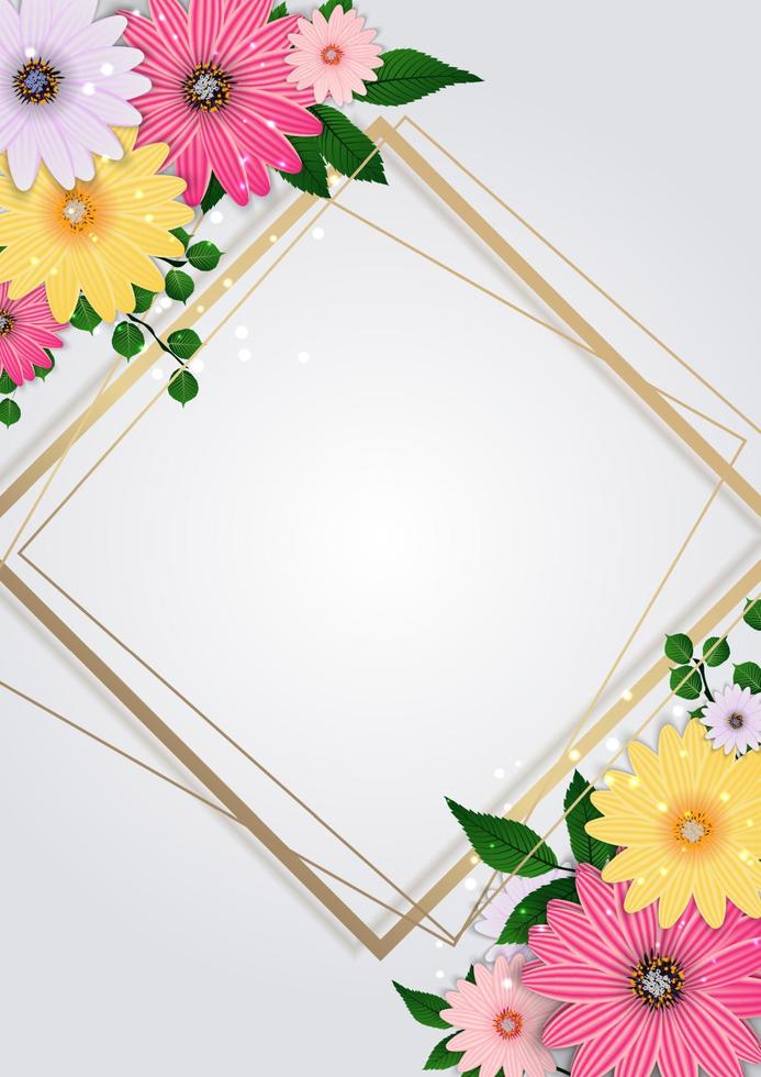 Abstract Flower Background Template with Empty Frame. Vector Illustration