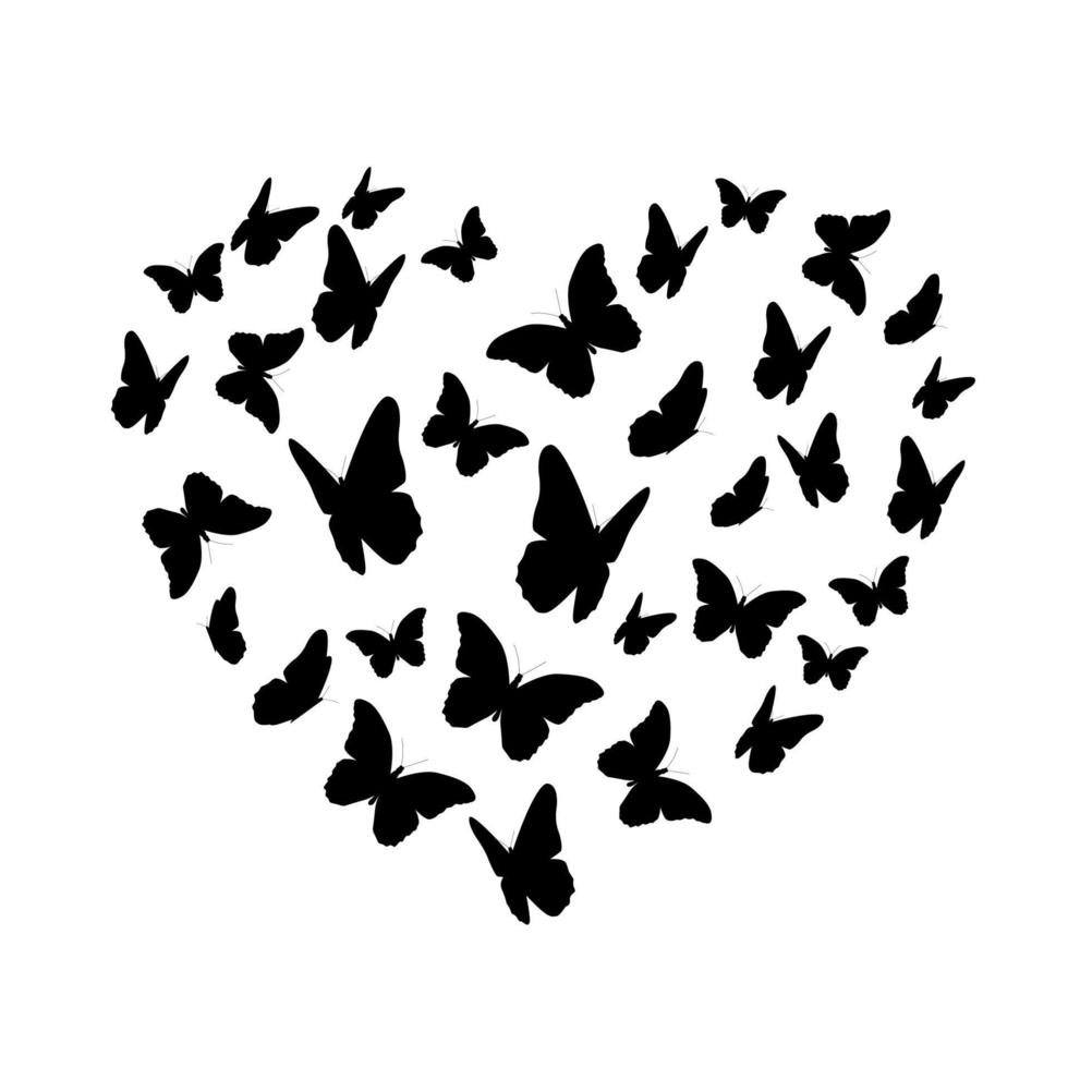 Beautifil Butterfly Heart Silhouette Isolated on White Background. Valentine Day. Vector Illustration