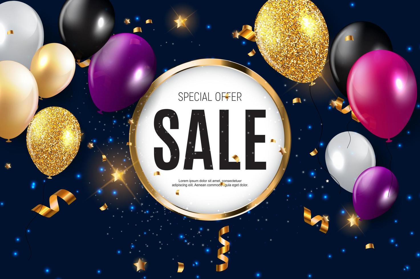 Sale banner with floating balloons. Vector illustration