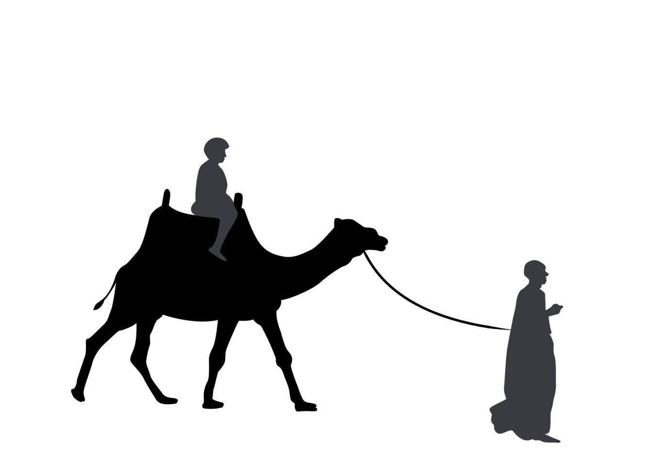 Black and White Silhouette of a Camel with a Bedouin. Vector Illustration.