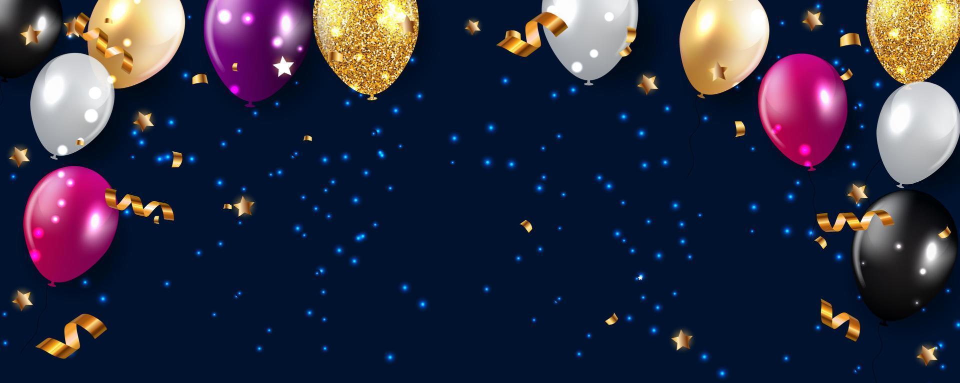 Ilustración de vector de fondo de globos de feliz cumpleaños brillante
