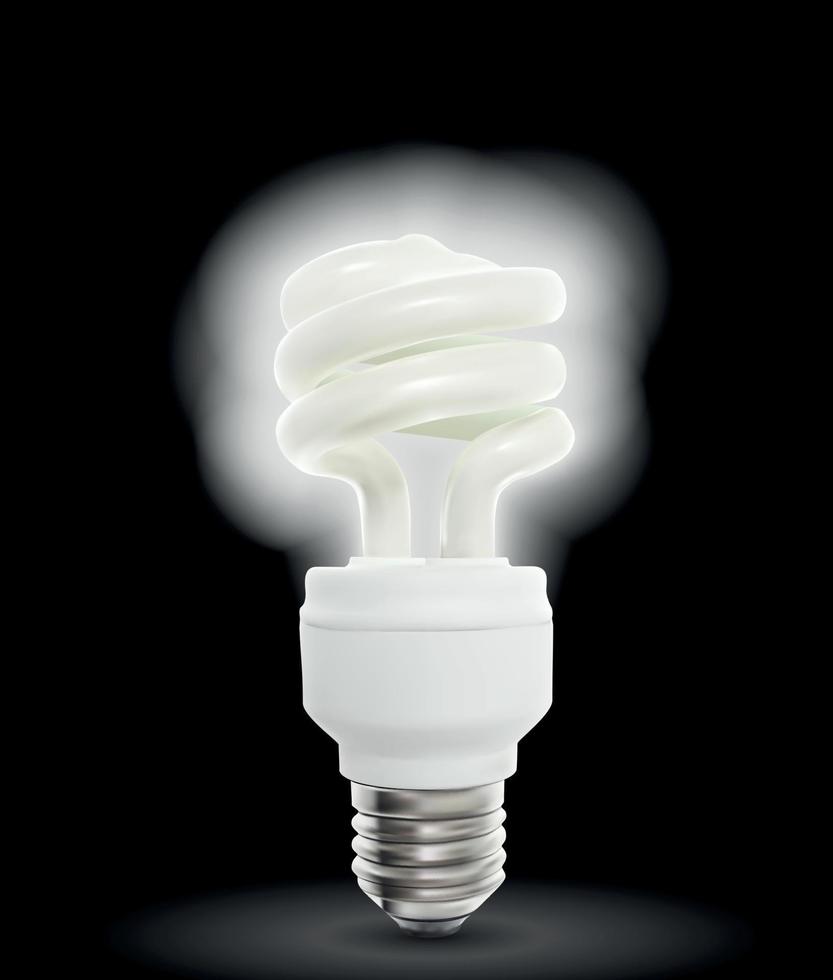 Lighting Powersave lamp on Black Background. Vector Illustration.