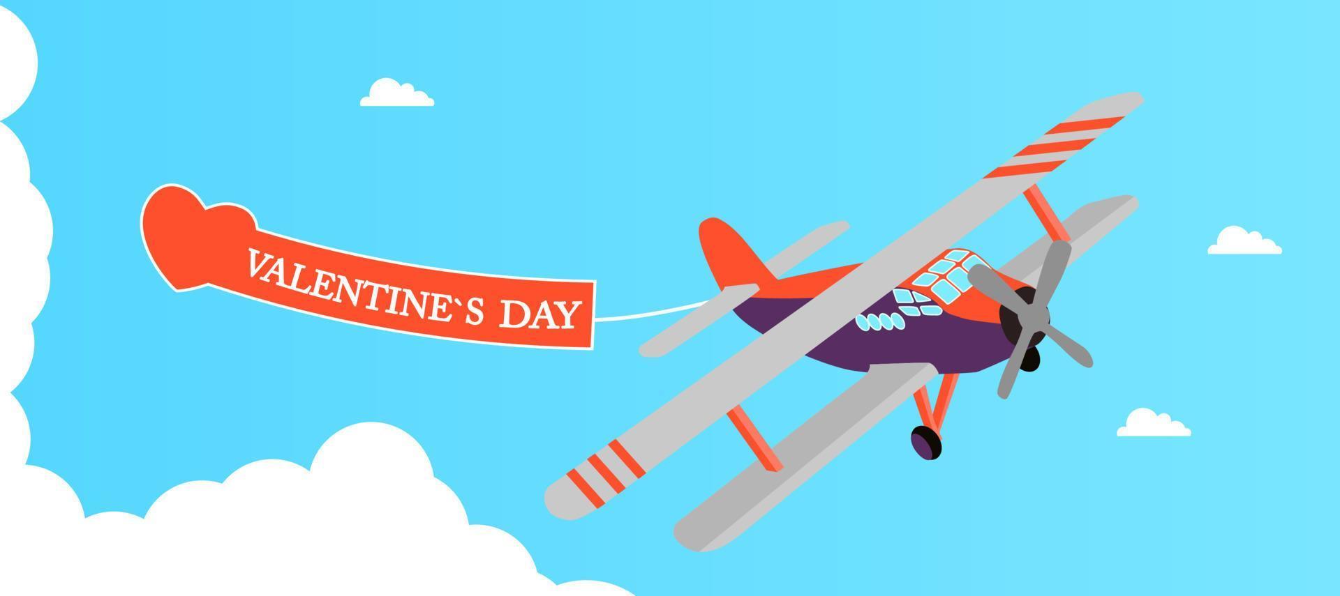 transporte en avión con el día de san valentín y estiramiento del corazón. ilustración vectorial vector