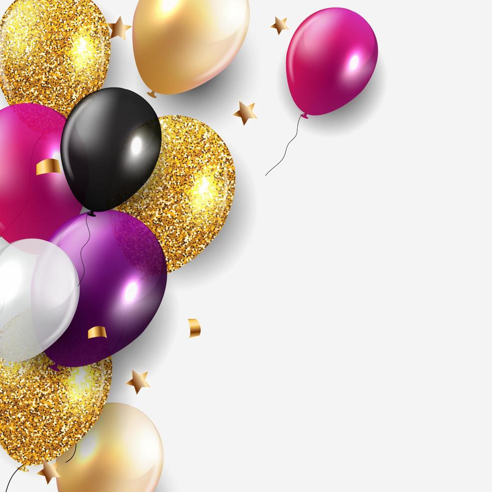 Glossy Happy Birthday Balloons Background Vector Illustration