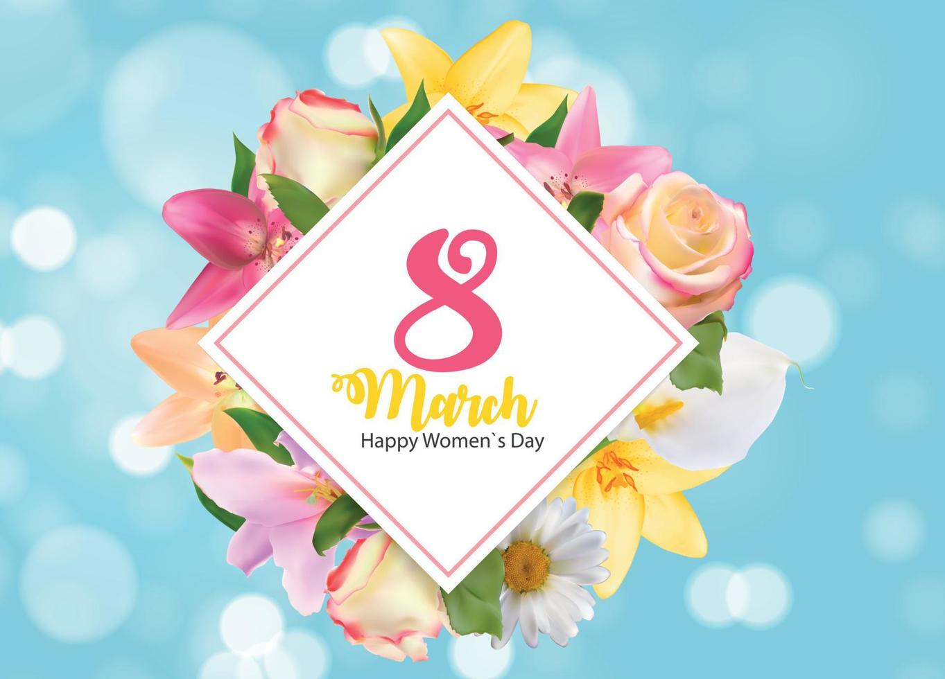 Cartel del día internacional de la mujer feliz 8 de marzo tarjeta de felicitación floral ilustración vectorial vector