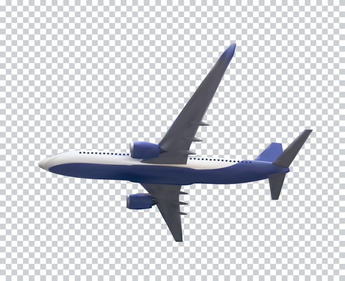 Naturalistic airliner flies on a transparent background. Side view from below. Vector illustration